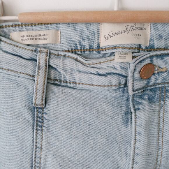 Universal Thread 16 High Rise Slim Straight Jeans Front Seam Patch Pocket Light - Picture 6 of 11